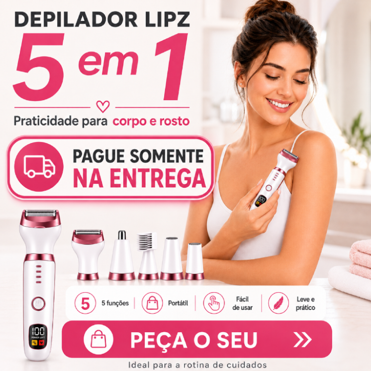Depilador feminino Lipz 5 em 1 com as cinco pontas intercambiáveis